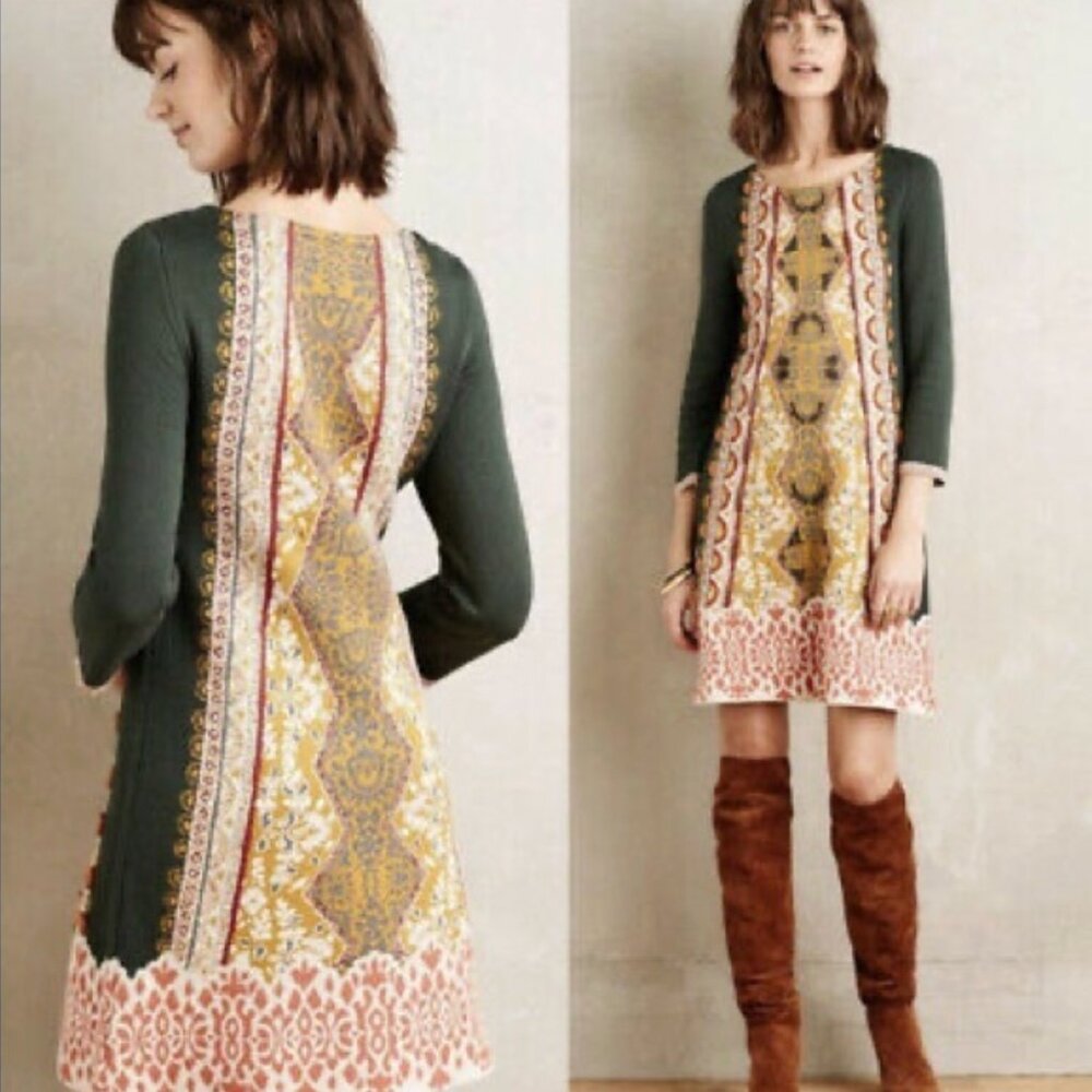 Anthropologie Womens Beaded Holiday Lanka Sweater Dress Size XL